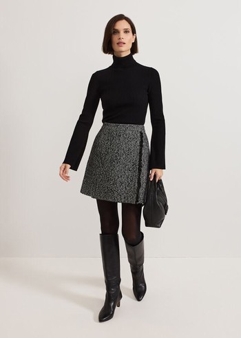 Phase Eight Ayame Textured Skirts Black Canada | JZFGLM-056